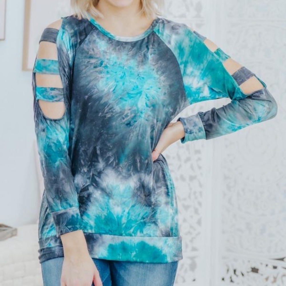 Tie Dye Long Sleeve Cut Out Top